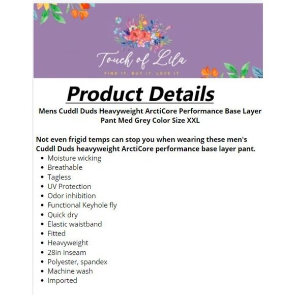 Mens Cuddl Duds Heavyweight ArctiCore Performance Base Layer Pant Grey Size XXL - Picture 13 of 13